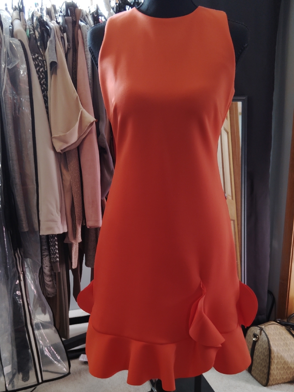 Vince Camuto Sleeveless Mini Dress in Vibrant Orange with Ruffle Hem 2 NWOT $158